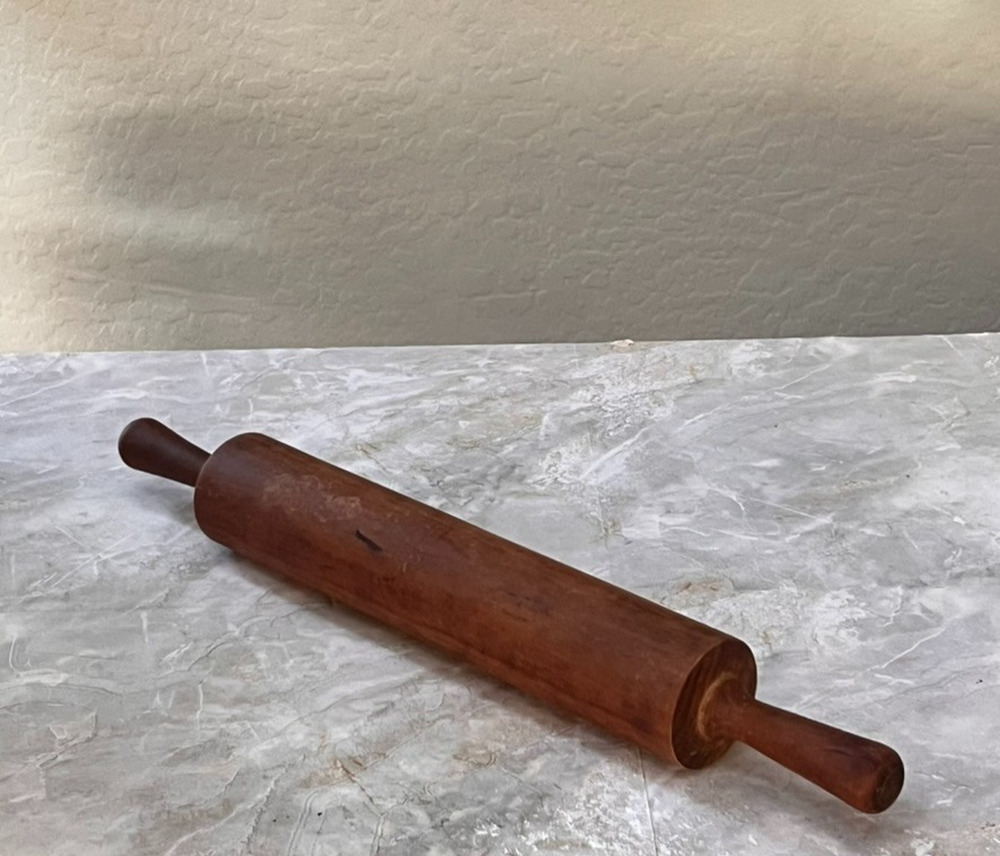 Vintage Rolling Pin 17" Long One Piece Solid Round Brown
